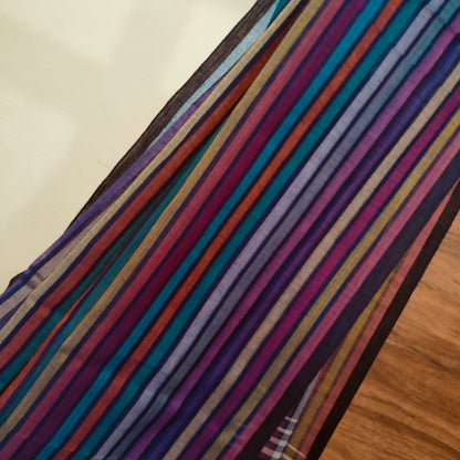 Multicoloured striped Mul Cotton handloom Saree