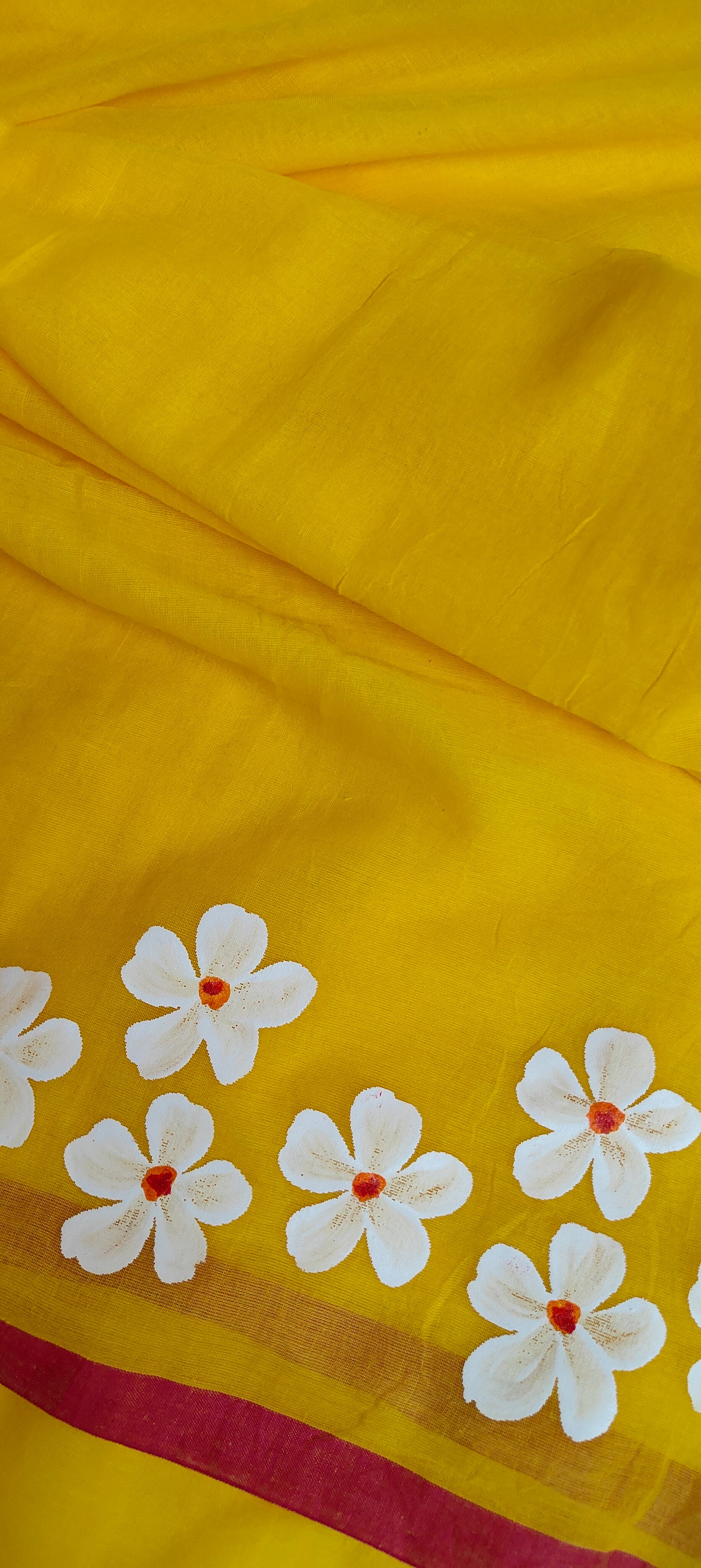 Chitrika – Sunshine Yellow Hand Painted Mul Cotton Saree