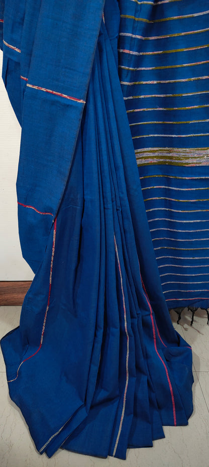 Plain Navy Blue Khesh Cotton Saree