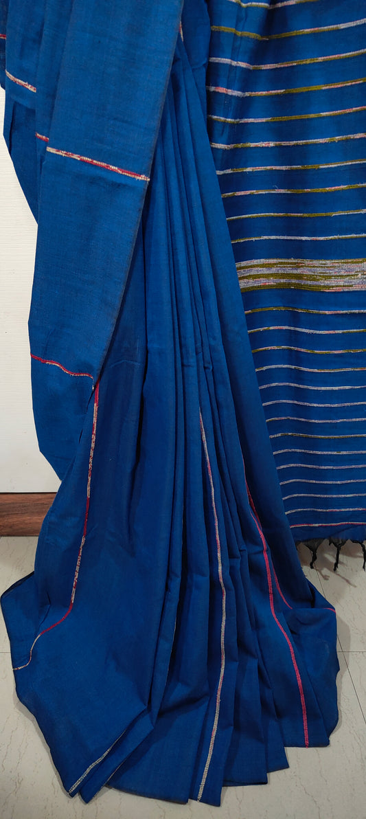 Plain Navy Blue Khesh Cotton Saree