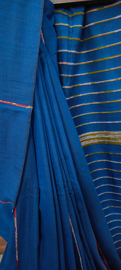 Plain Navy Blue Khesh Cotton Saree