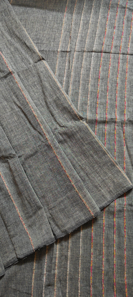 Plain Grey Khesh Cotton Saree