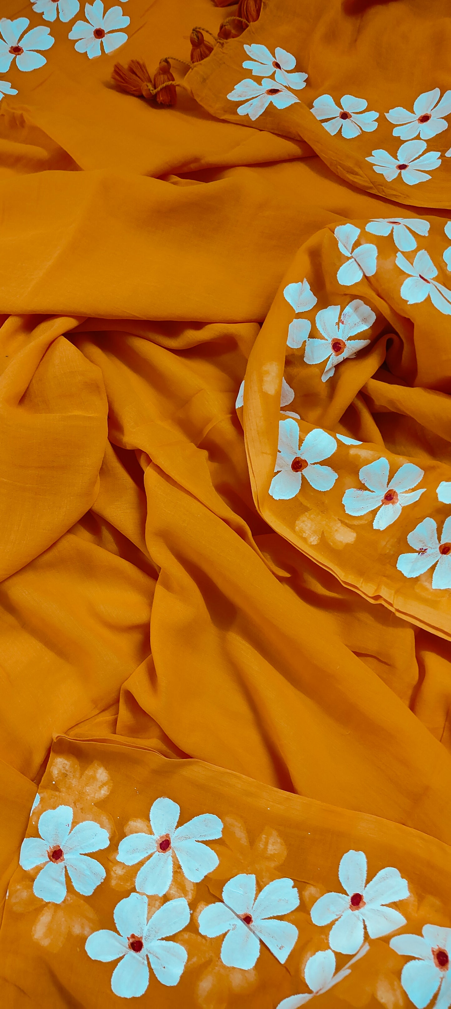 Chitrika – Gerua Hand Painted Mul Cotton Saree