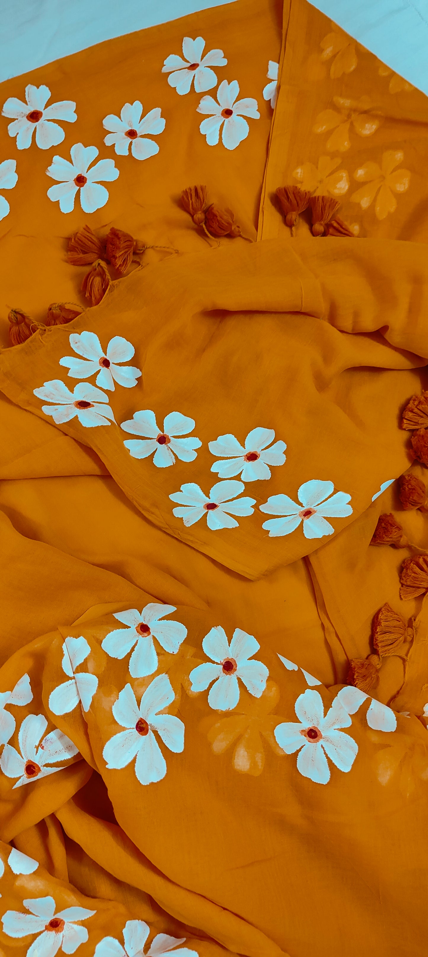 Chitrika – Gerua Hand Painted Mul Cotton Saree
