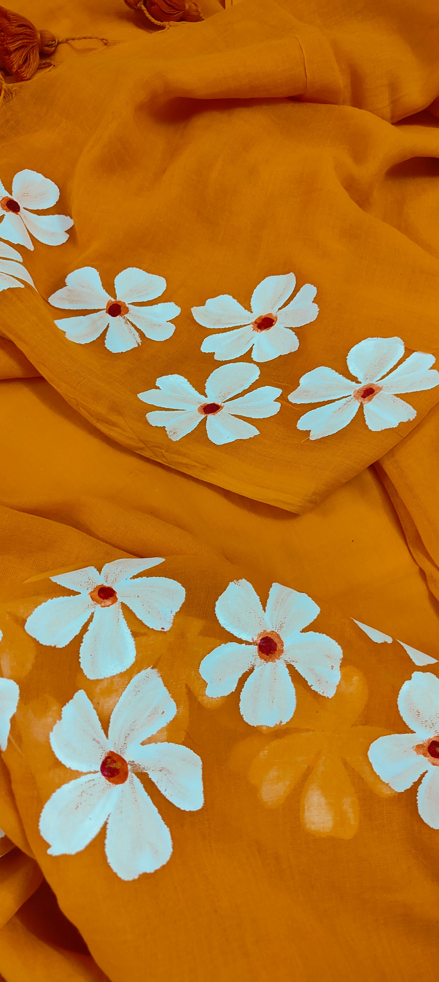 Chitrika – Gerua Hand Painted Mul Cotton Saree