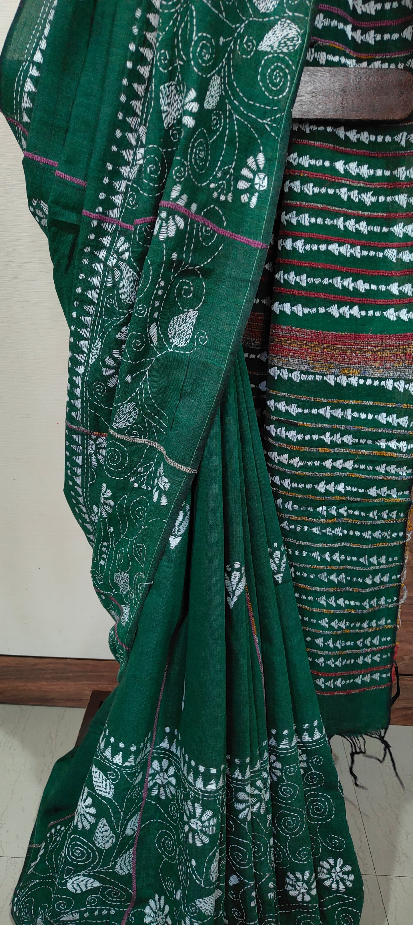 Katha – Dark Green Exclusive Kantha Khesh Cotton Saree