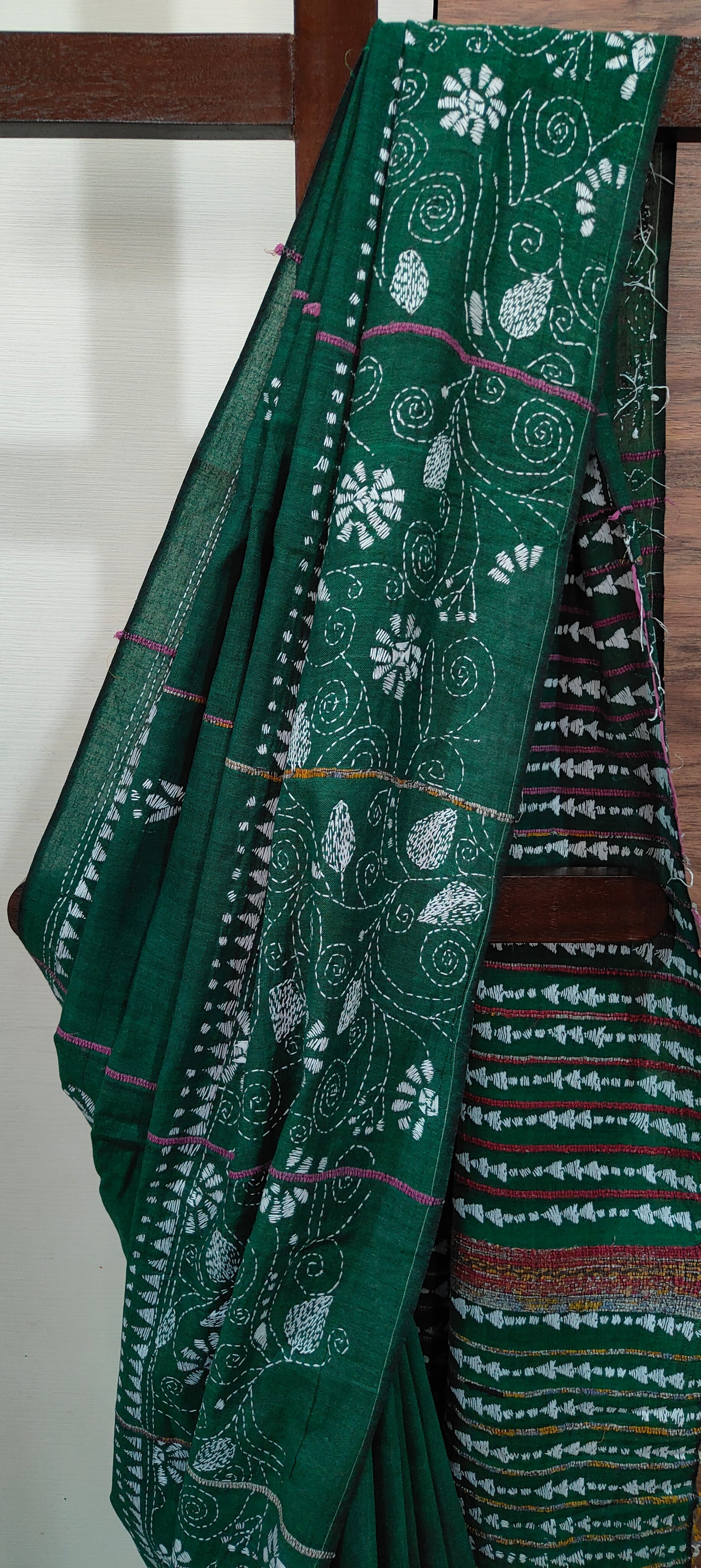 Katha – Dark Green Exclusive Kantha Khesh Cotton Saree
