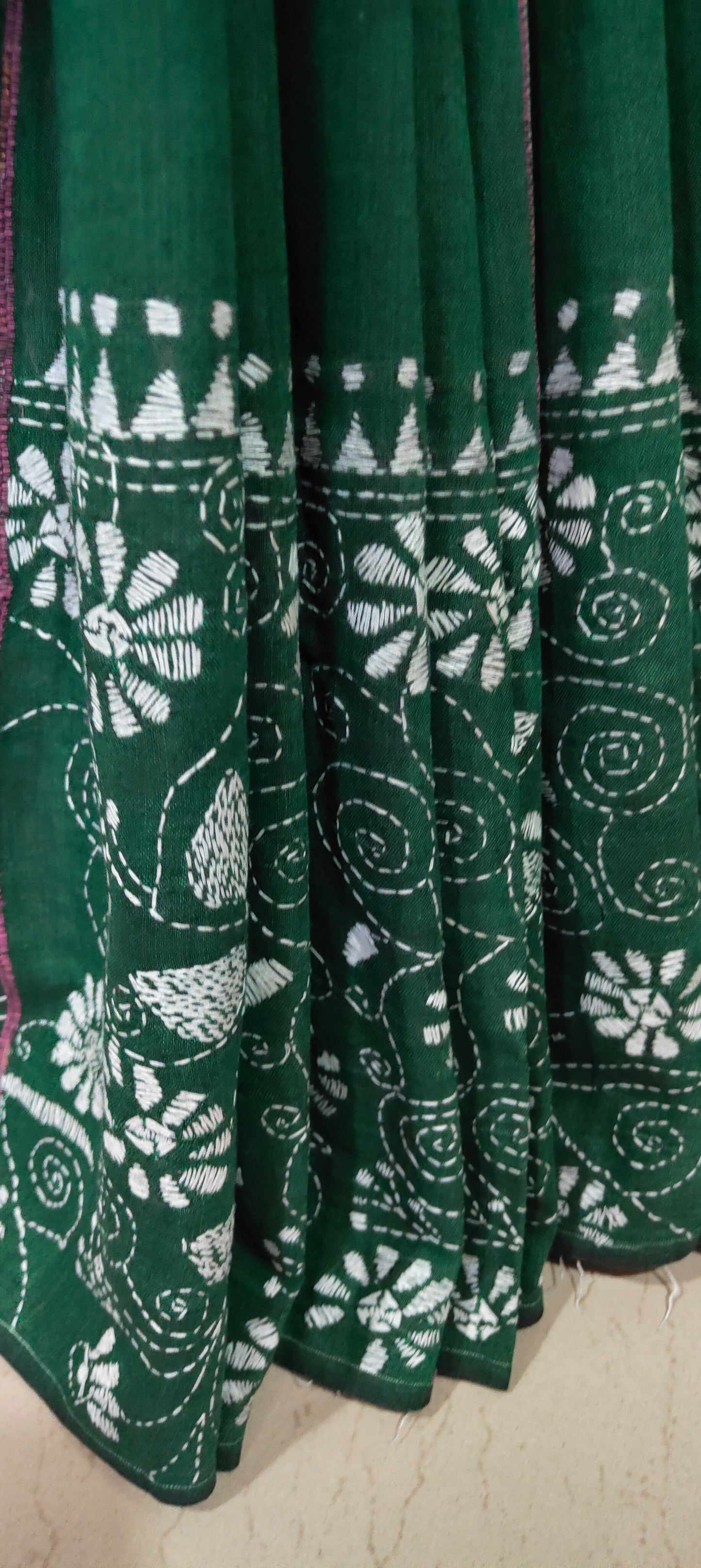 Katha – Dark Green Exclusive Kantha Khesh Cotton Saree