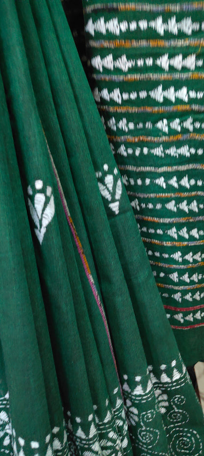 Katha – Dark Green Exclusive Kantha Khesh Cotton Saree