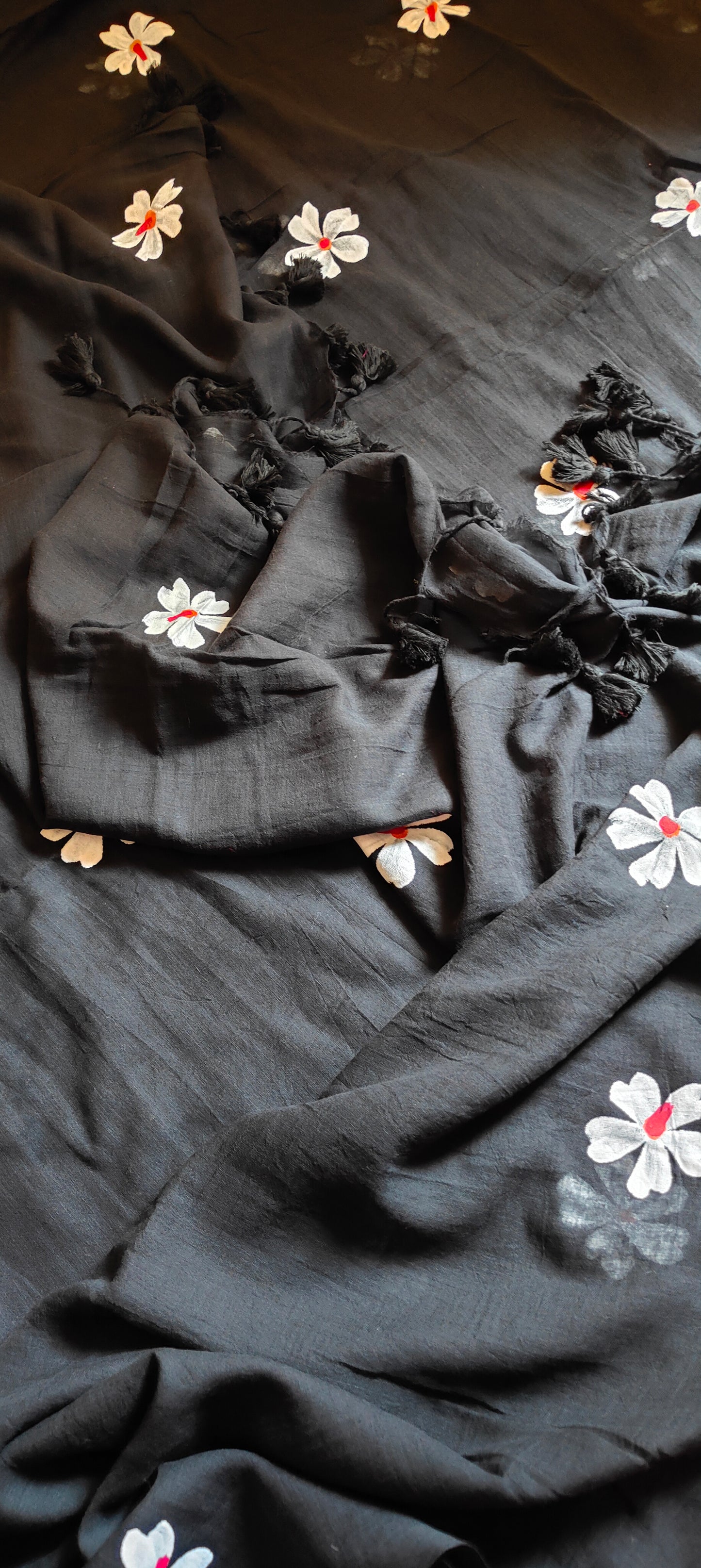 Chitrika – Eternal Black Hand Painted Mul Cotton Saree