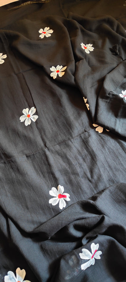 Chitrika – Eternal Black Hand Painted Mul Cotton Saree