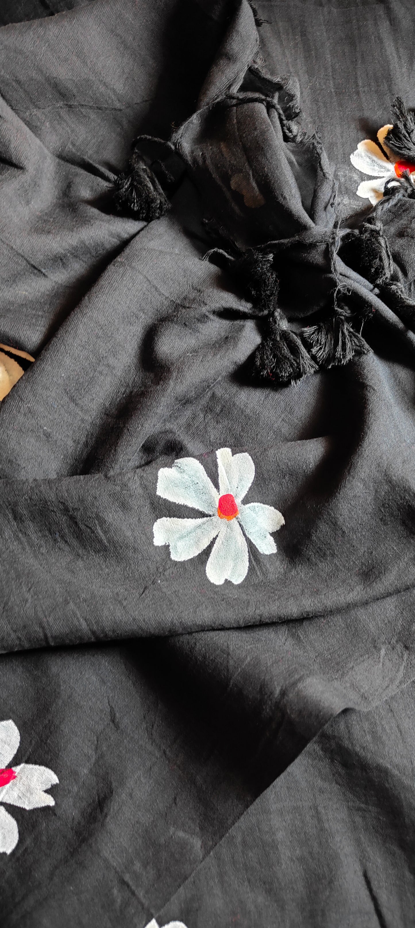 Chitrika – Eternal Black Hand Painted Mul Cotton Saree