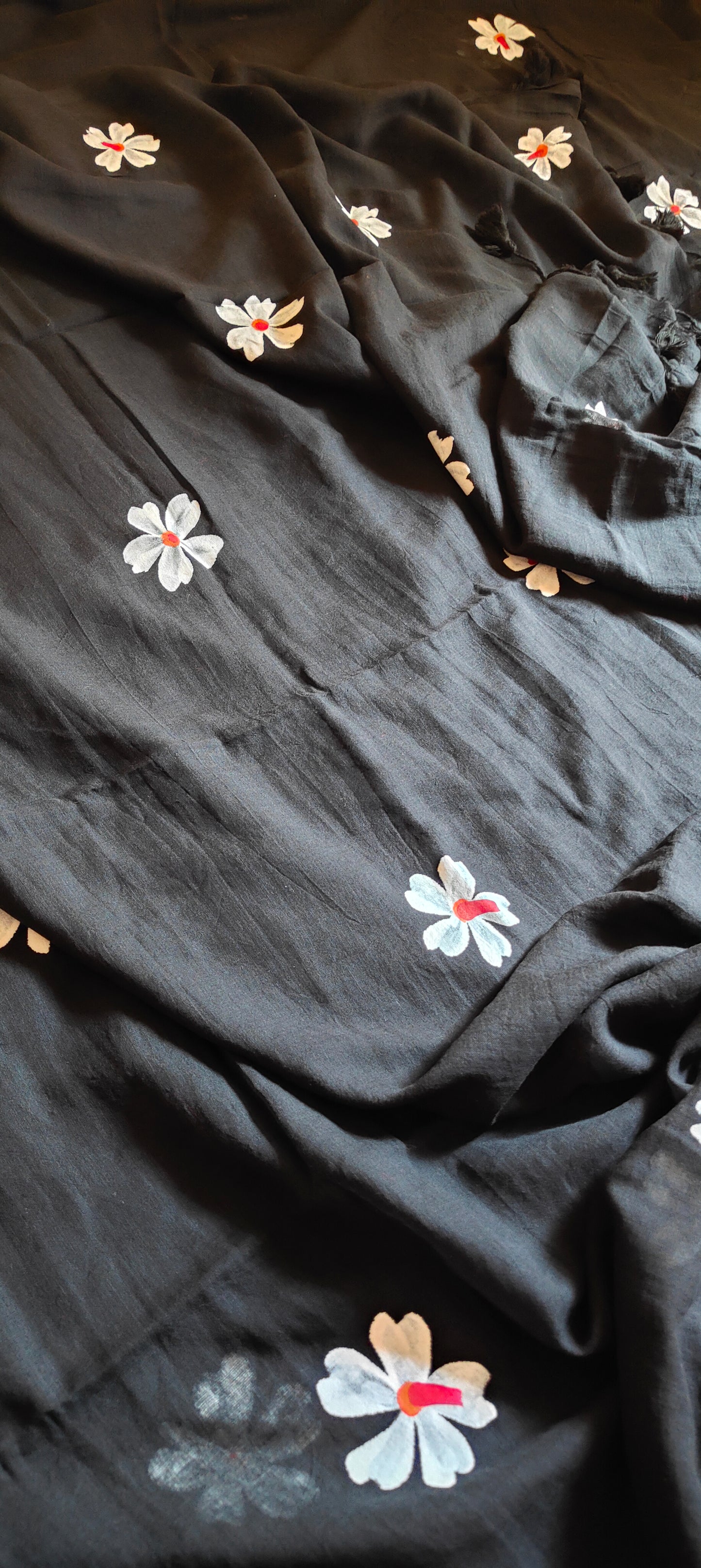 Chitrika – Eternal Black Hand Painted Mul Cotton Saree