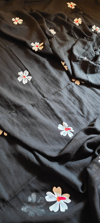 Chitrika – Eternal Black Hand Painted Mul Cotton Saree