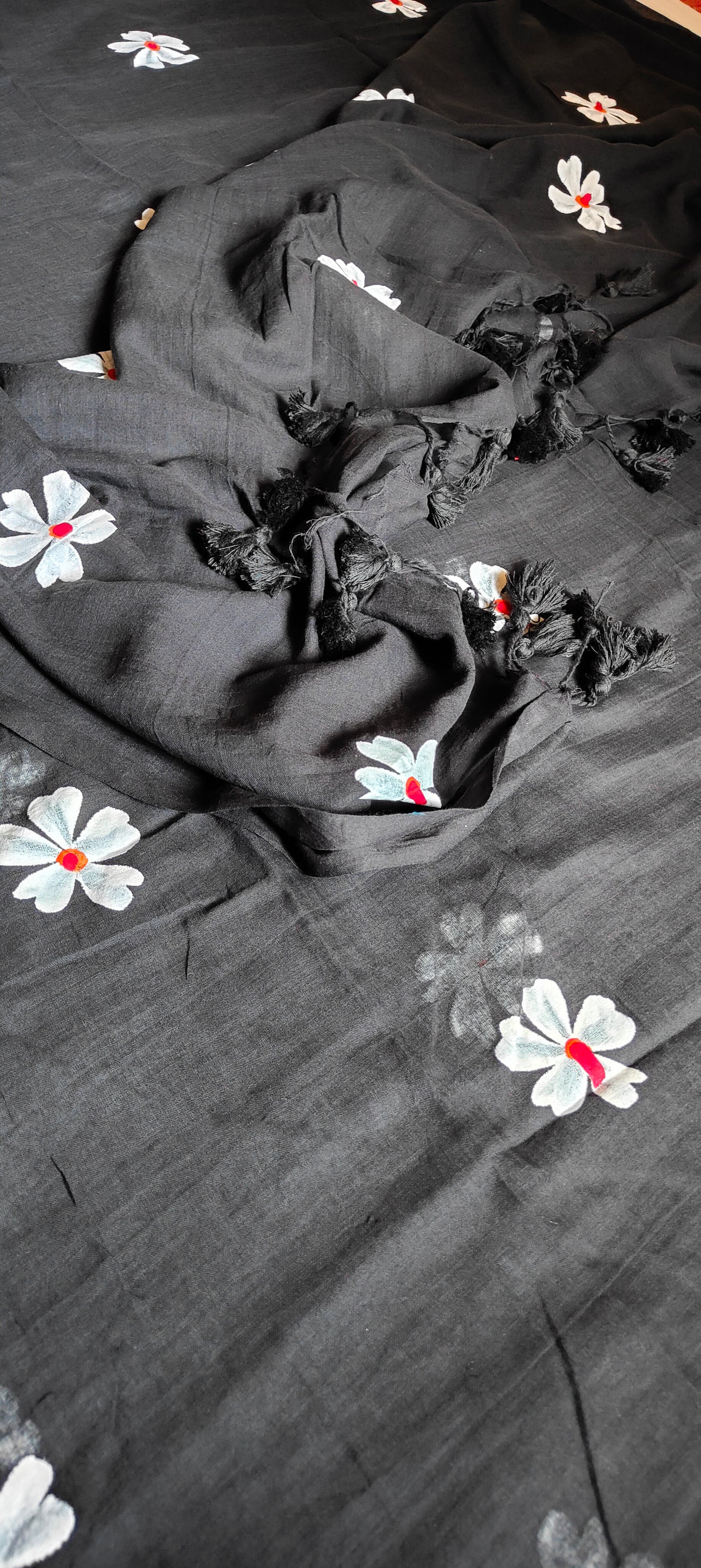 Chitrika – Eternal Black Hand Painted Mul Cotton Saree