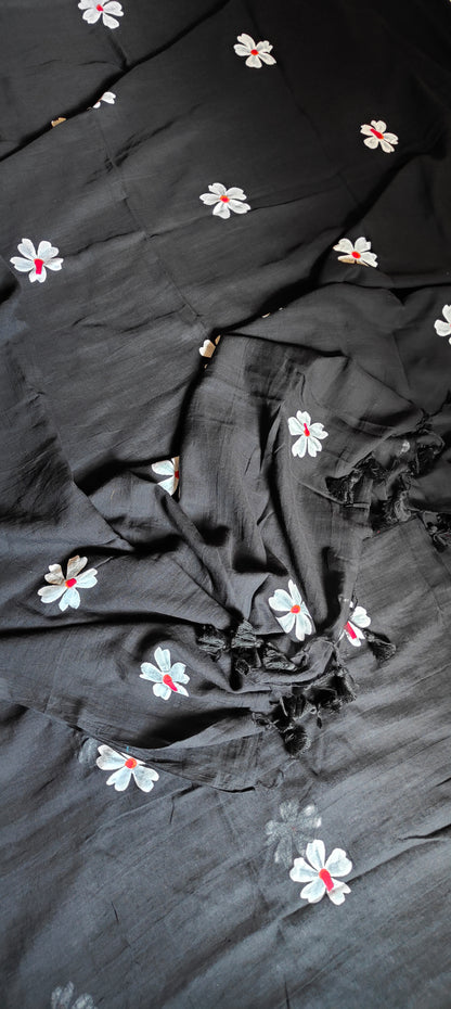 Chitrika – Eternal Black Hand Painted Mul Cotton Saree