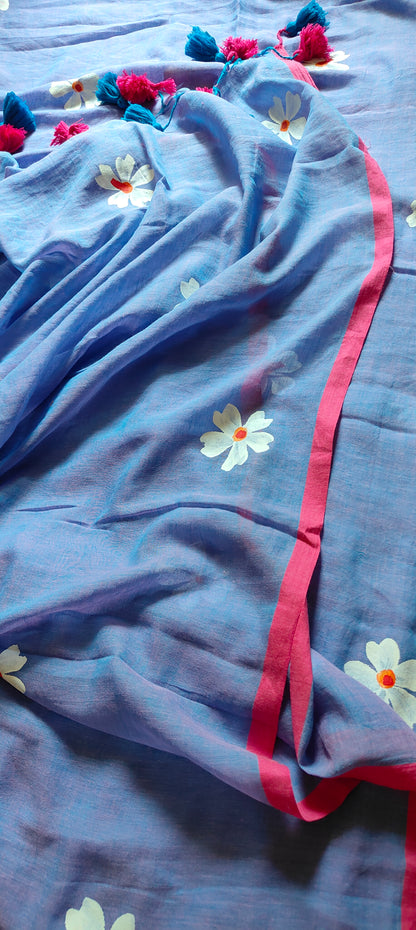 Chitrika – Dual Purple Hand Painted Mul Cotton Saree