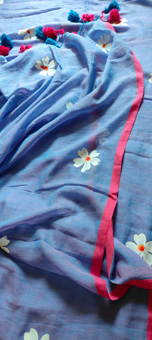 Chitrika – Dual Purple Hand Painted Mul Cotton Saree