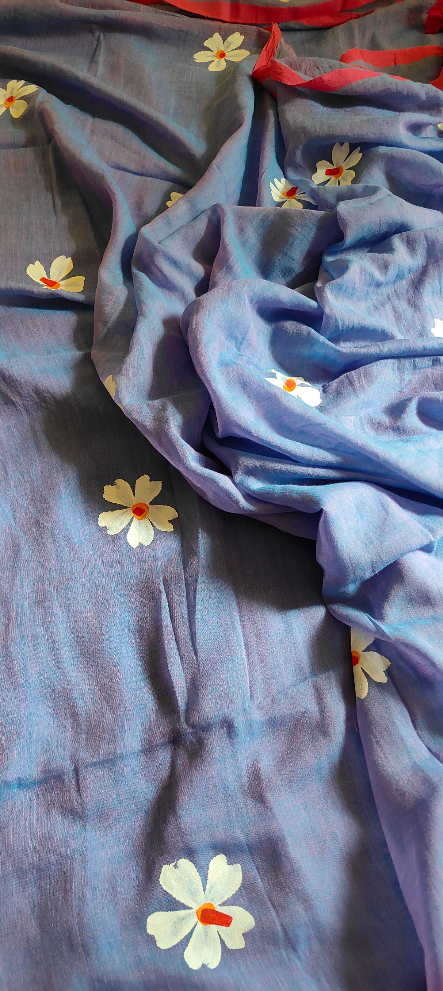 Chitrika – Dual Purple Hand Painted Mul Cotton Saree