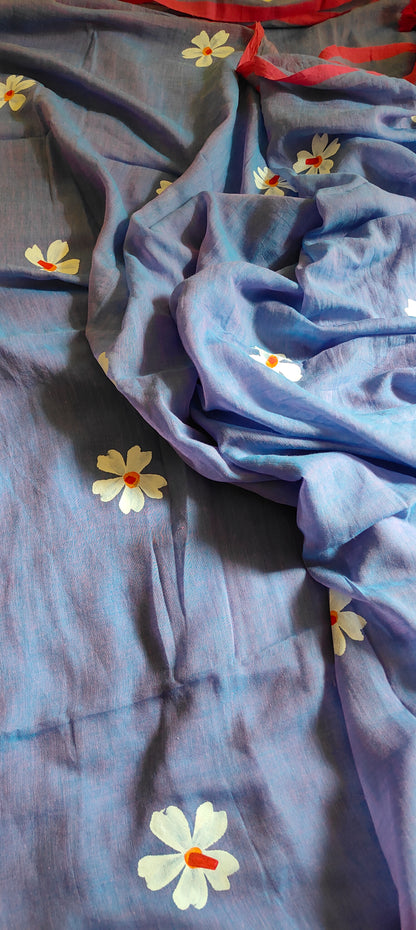 Chitrika – Dual Purple Hand Painted Mul Cotton Saree