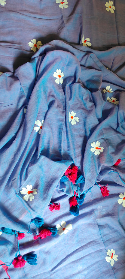 Chitrika – Dual Purple Hand Painted Mul Cotton Saree