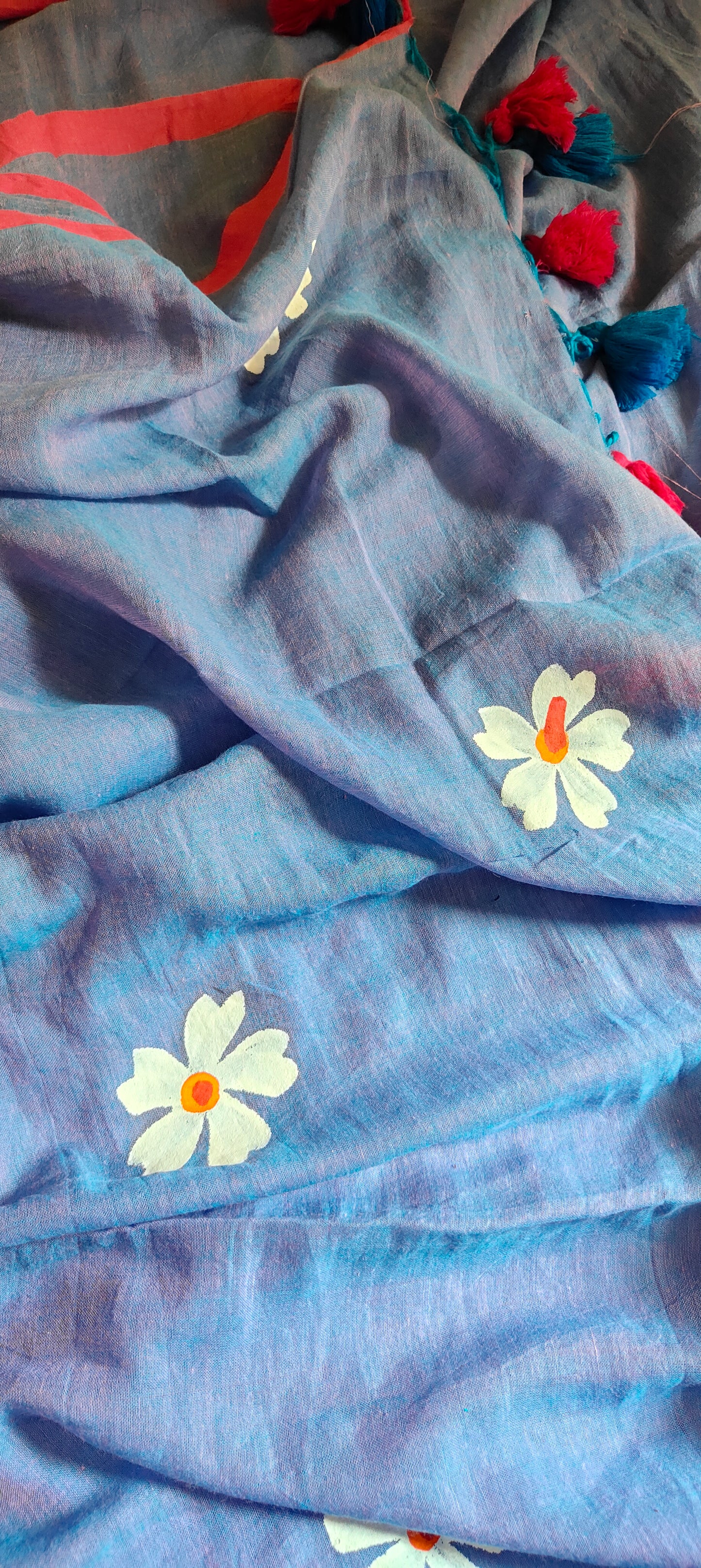 Chitrika – Dual Purple Hand Painted Mul Cotton Saree
