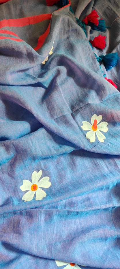 Chitrika – Dual Purple Hand Painted Mul Cotton Saree