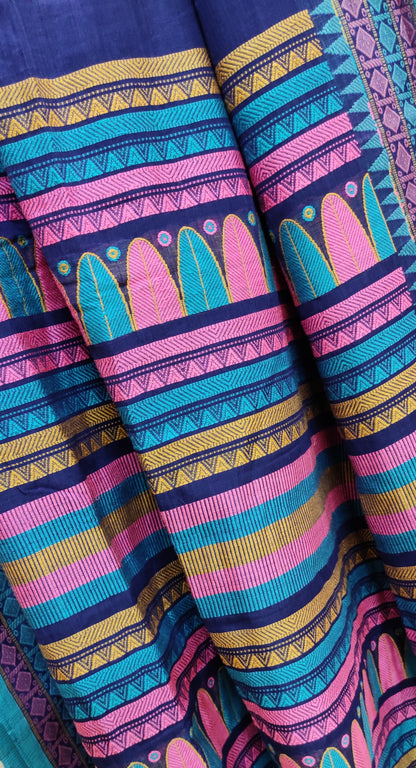 Pure Cotton Soft Assam Style Navy Blue Handloom Saree