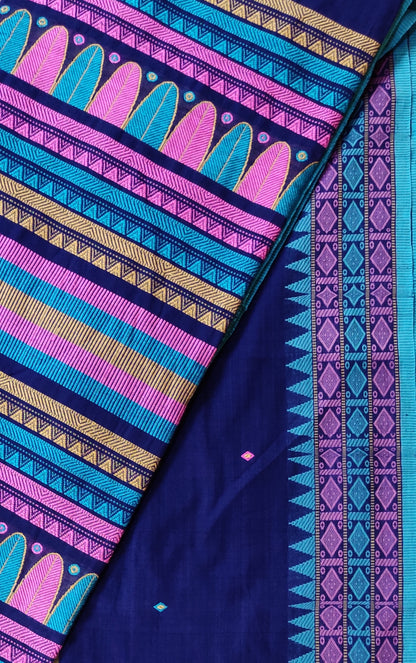 Pure Cotton Soft Assam Style Navy Blue Handloom Saree