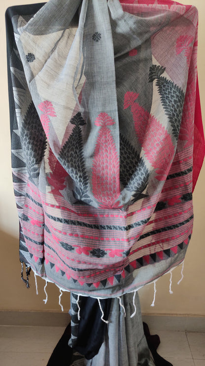 Ishira – Mist Grey Fine Cotton Saree