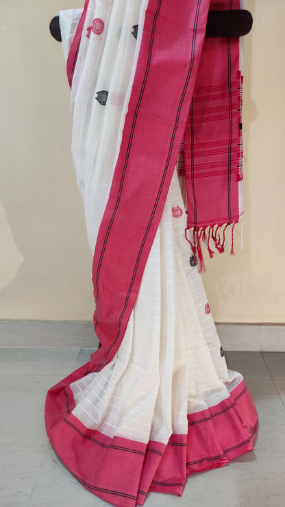 Vaidehi – Classic White Red Cotton Saree