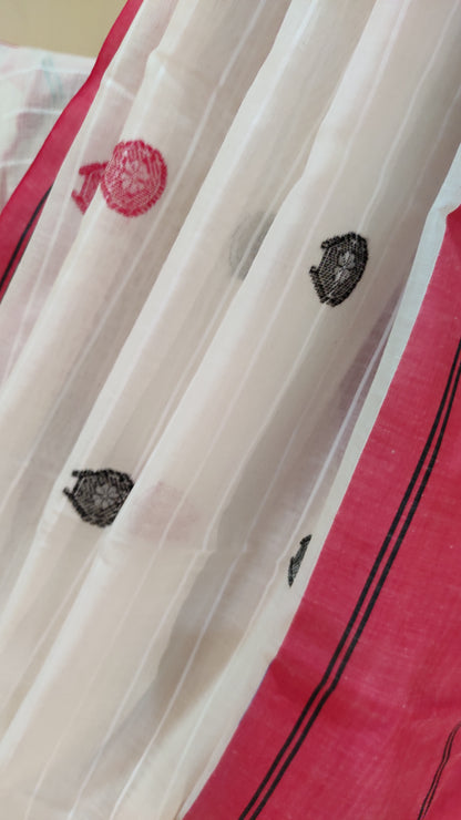Vaidehi – Classic White Red Cotton Saree