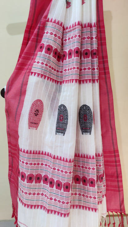 Vaidehi – Classic White Red Cotton Saree
