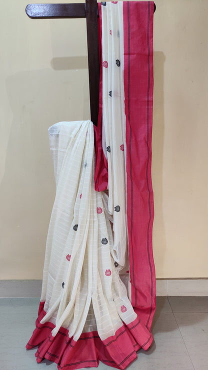 Vaidehi – Classic White Red Cotton Saree