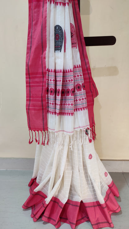Vaidehi – Classic White Red Cotton Saree