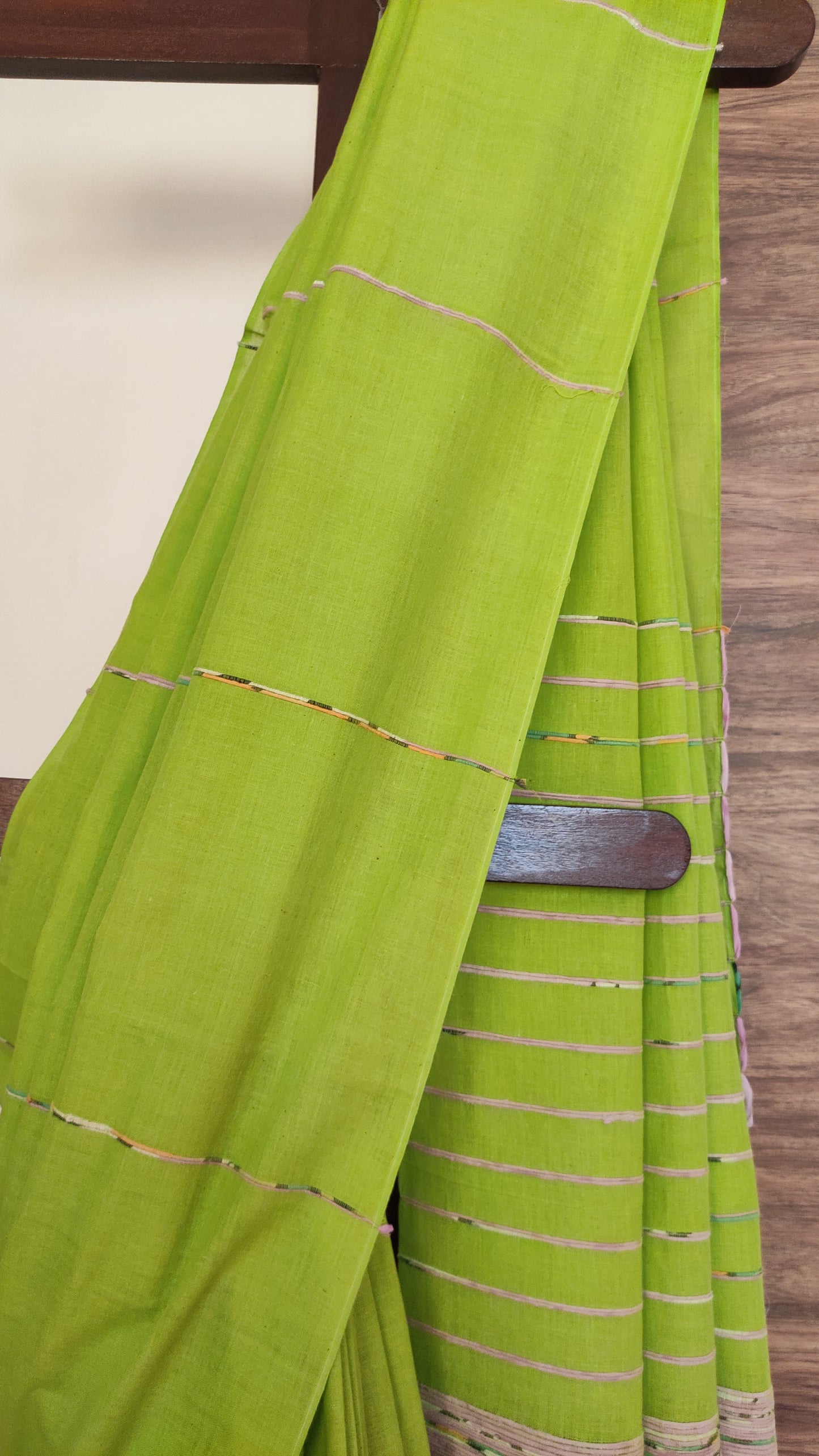 Plain Parrot Green Khesh Cotton Saree