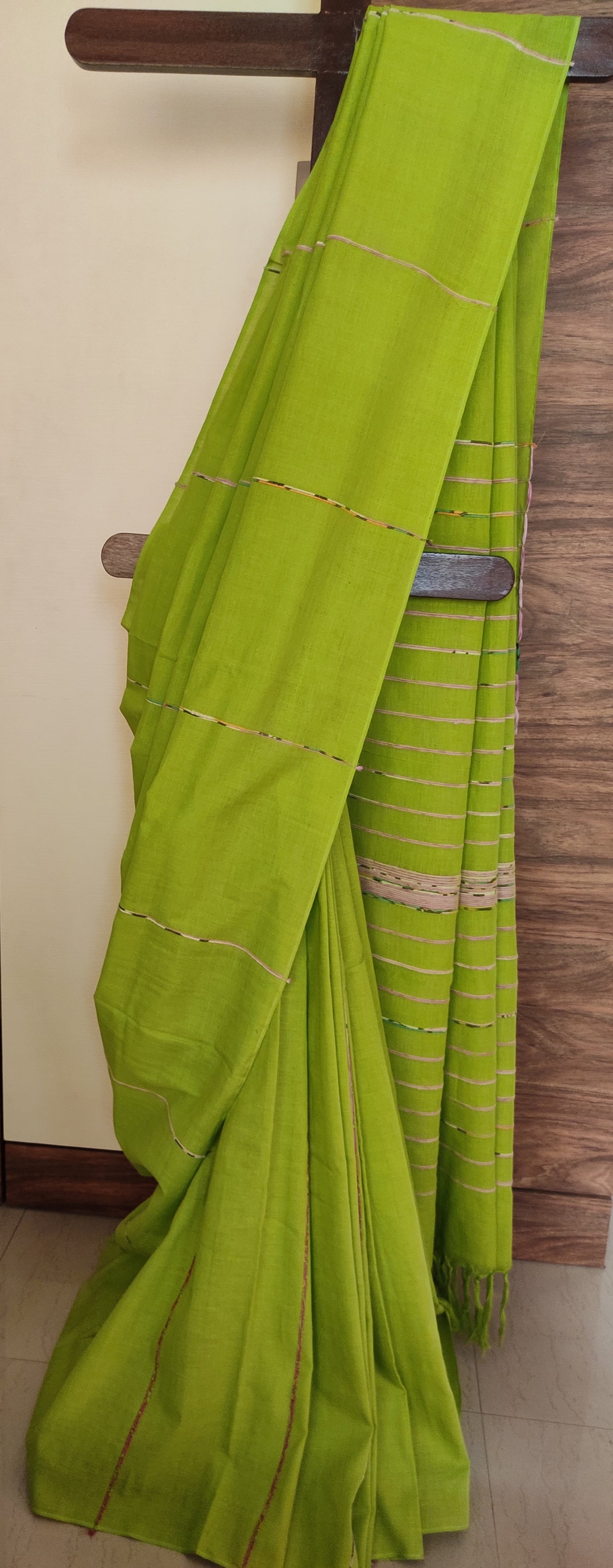 Plain Parrot Green Khesh Cotton Saree