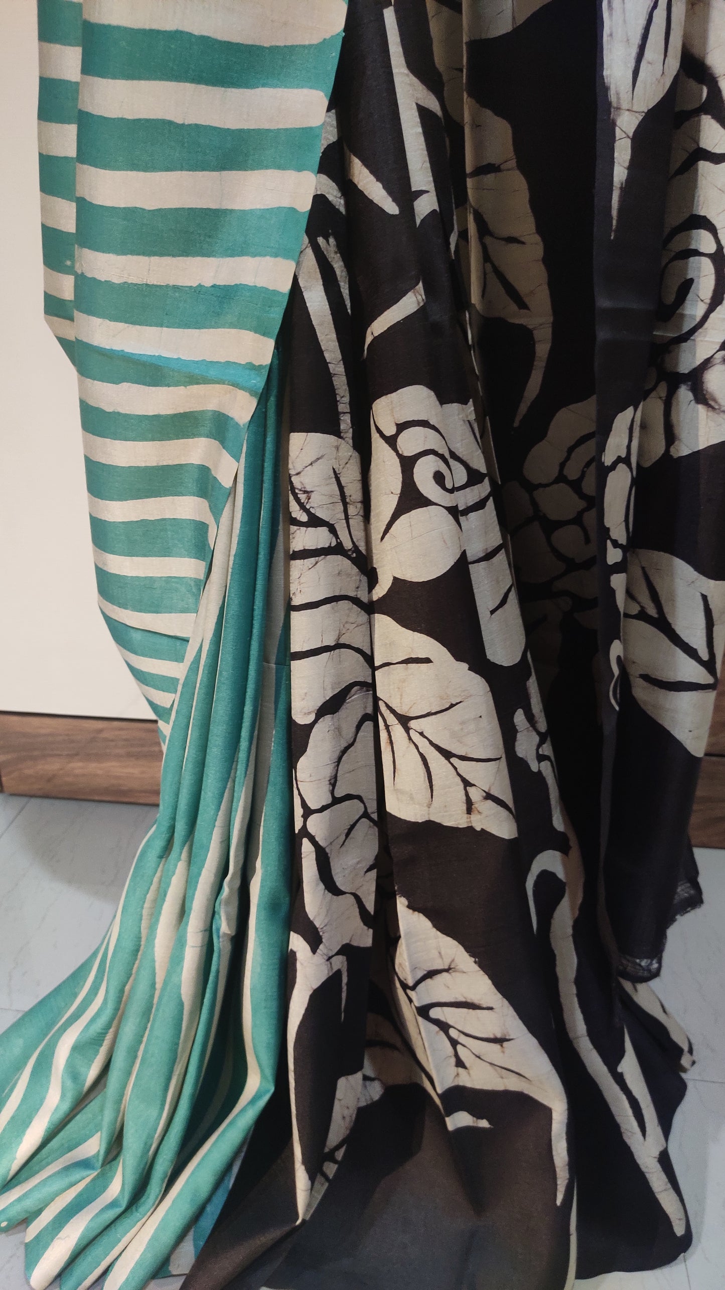 Sea Green Hand Batik Pure Silk Saree