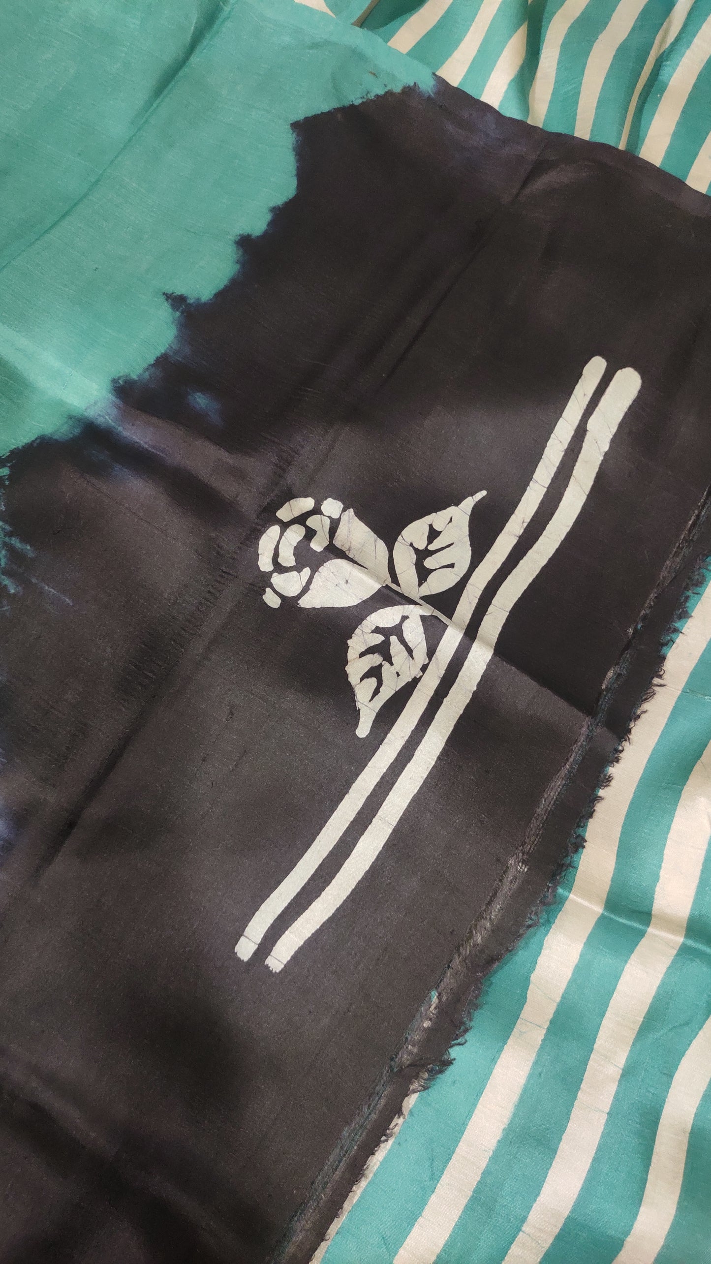 Sea Green Hand Batik Pure Silk Saree