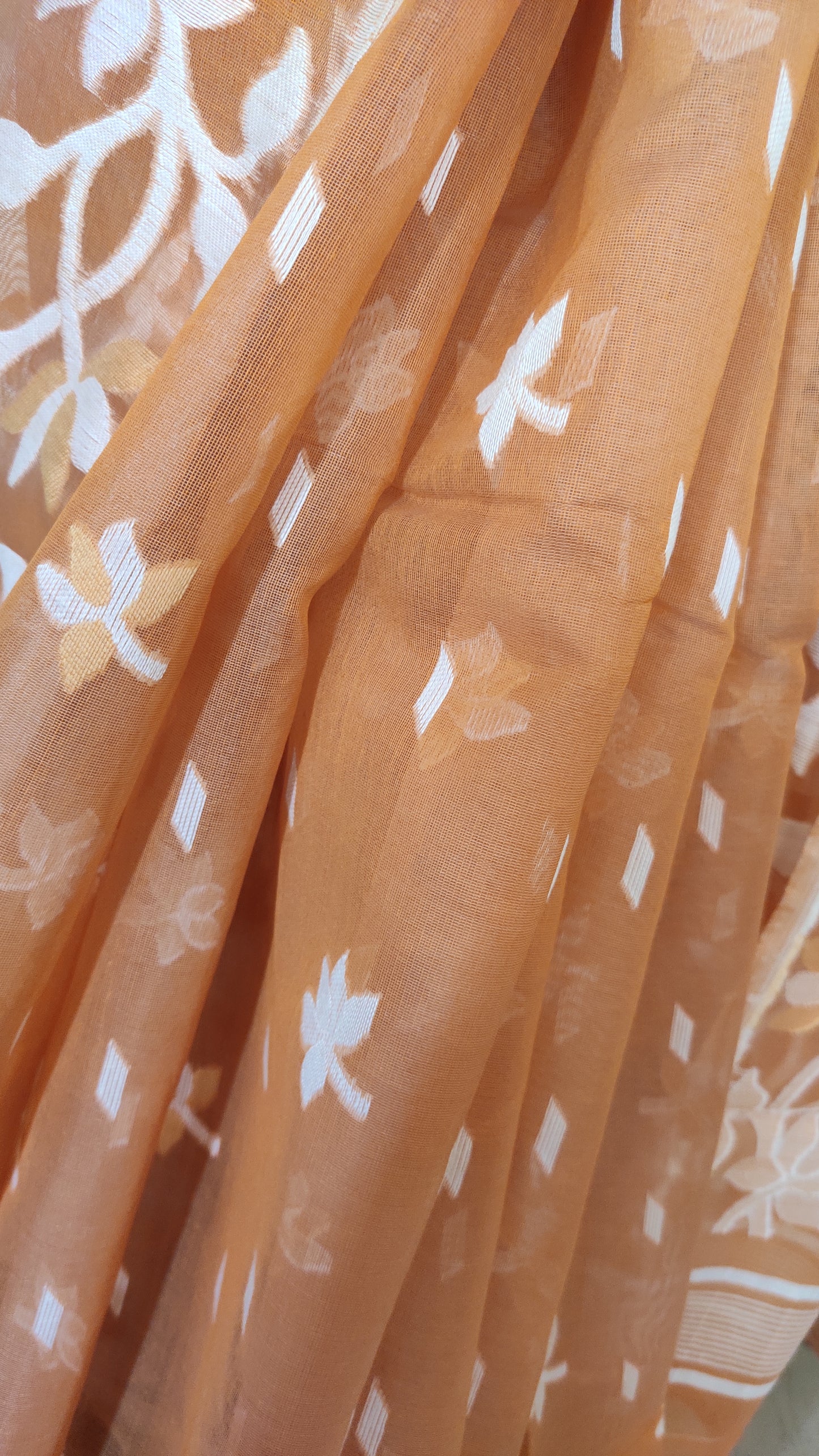 Jamdani Inspired Beige Silk Cotton Thread Worked Saree