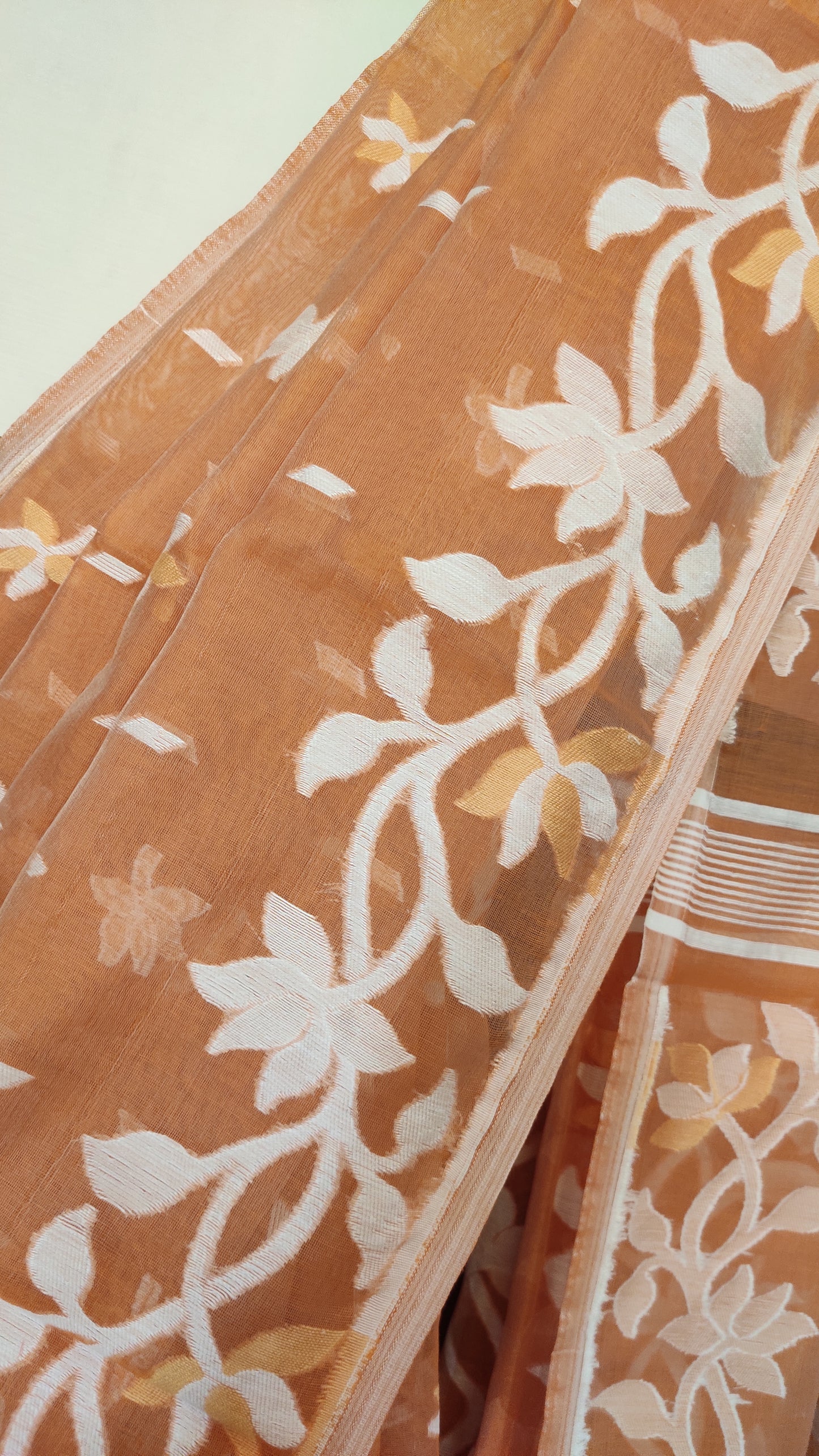 Jamdani Inspired Beige Silk Cotton Thread Worked Saree
