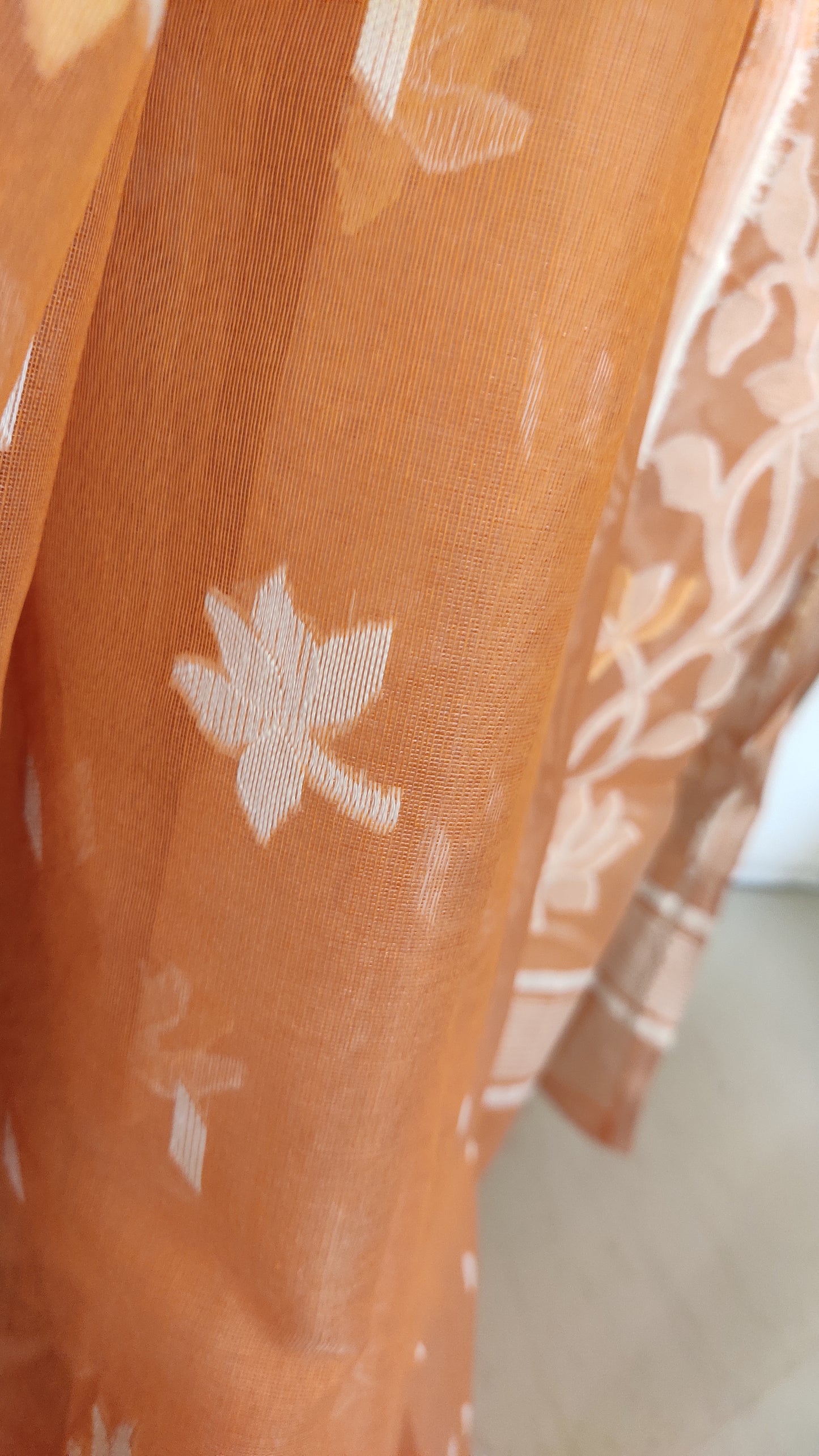 Jamdani Inspired Beige Silk Cotton Thread Worked Saree