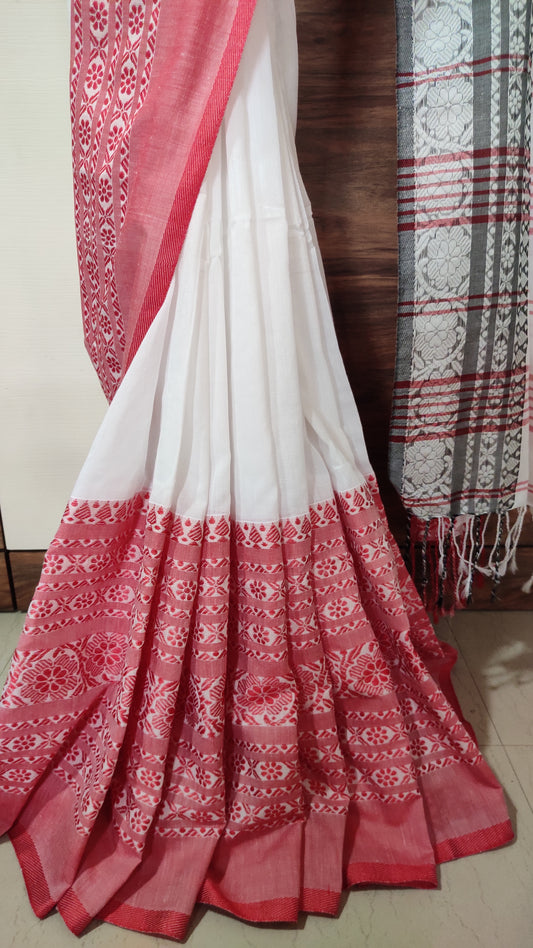 Begampuri Style Ganga-Yamuna Khadi Cotton handloom Saree