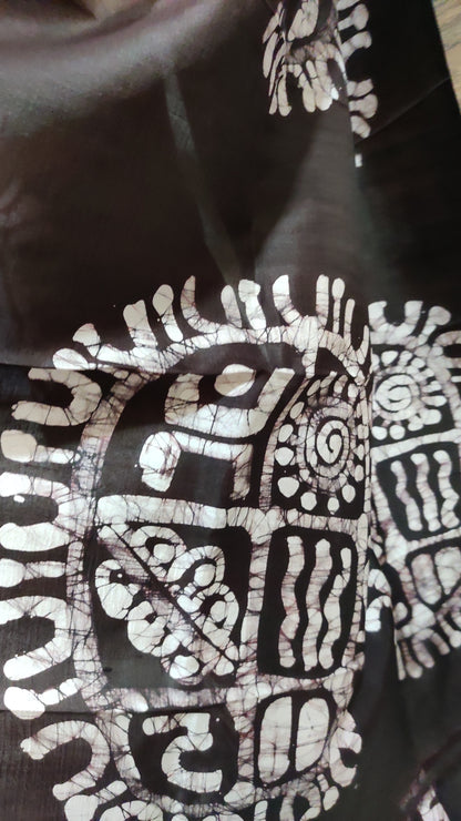 Swastik Red Hand Batik Pure Silk Saree