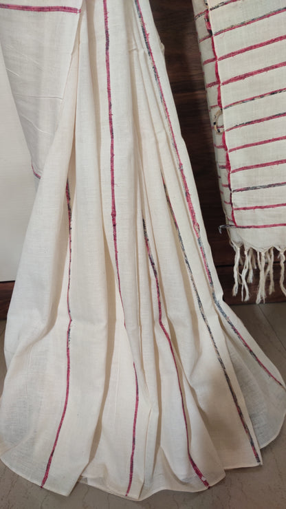 Plain Off-White Khesh Cotton Saree