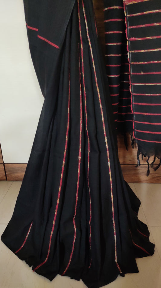 Plain Black Khesh Cotton Saree