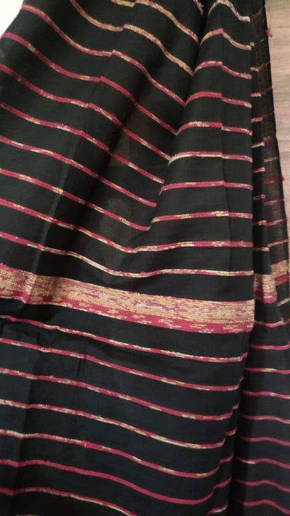 Plain Black Khesh Cotton Saree