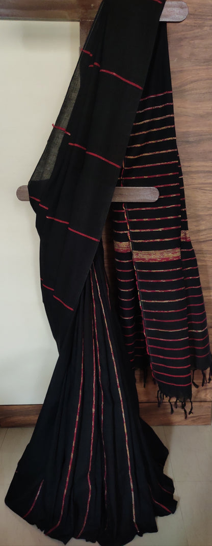 Plain Black Khesh Cotton Saree
