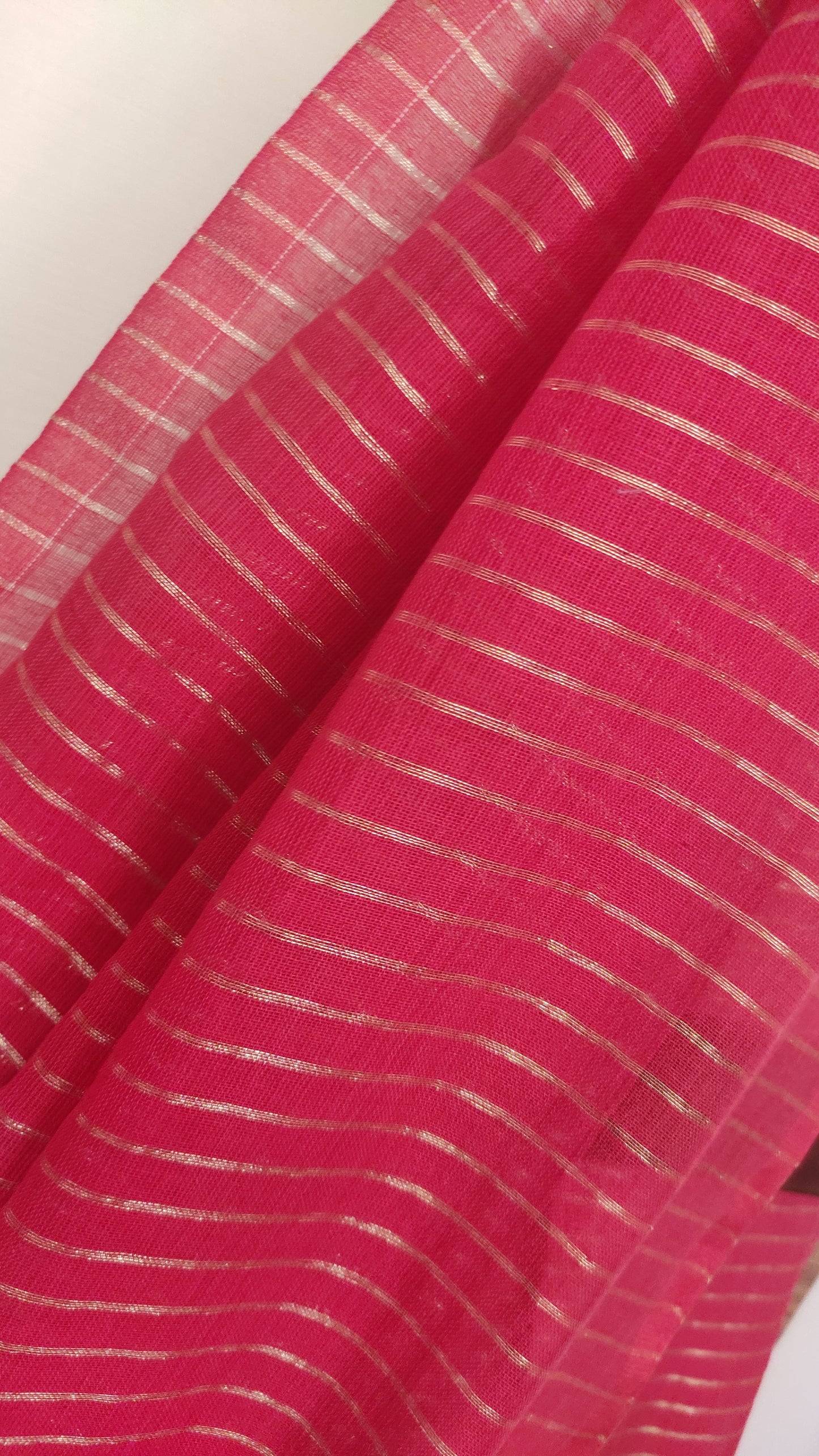 Red Mul Cotton Vertical zari stripped Saree