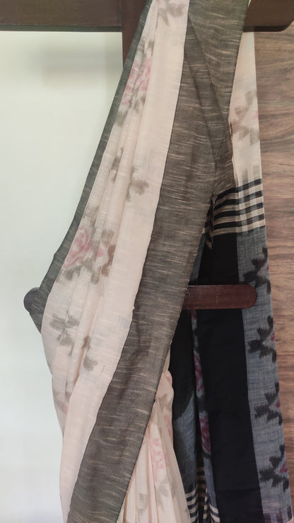 Printed Soft light Beige shaded Khadi Handloom Saree
